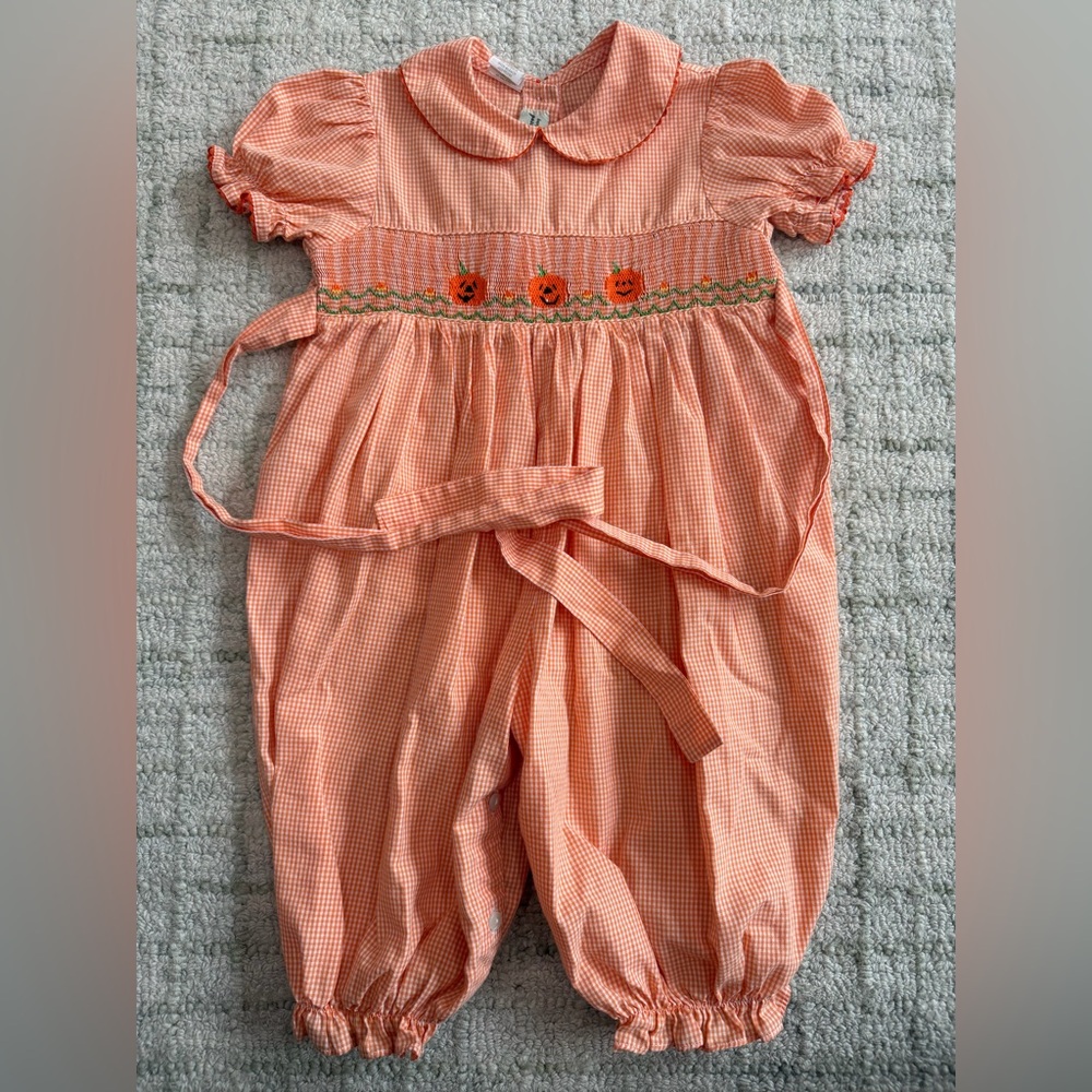 Orange Smocked Baby Romper